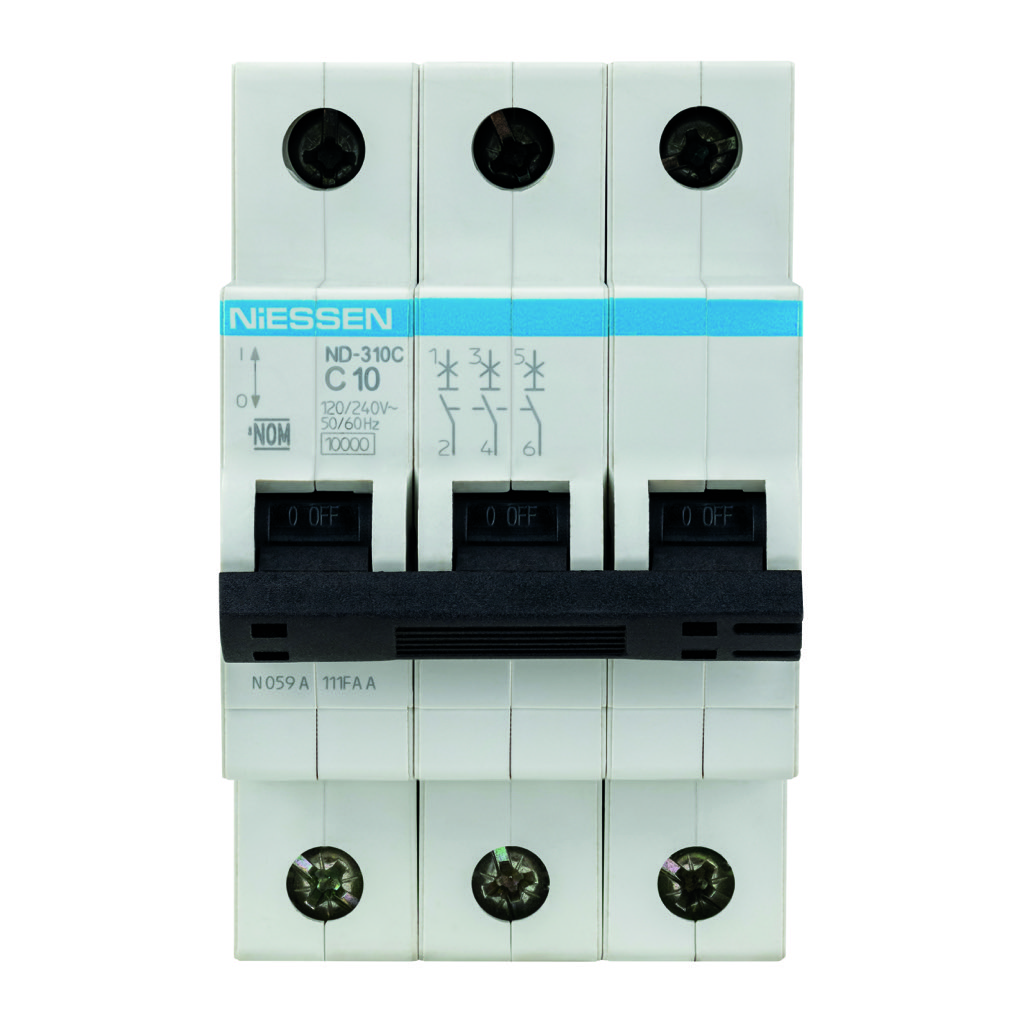INTERRUPTOR TERMOMAGNETICO DIN 3X10A CURVA C (10KA)