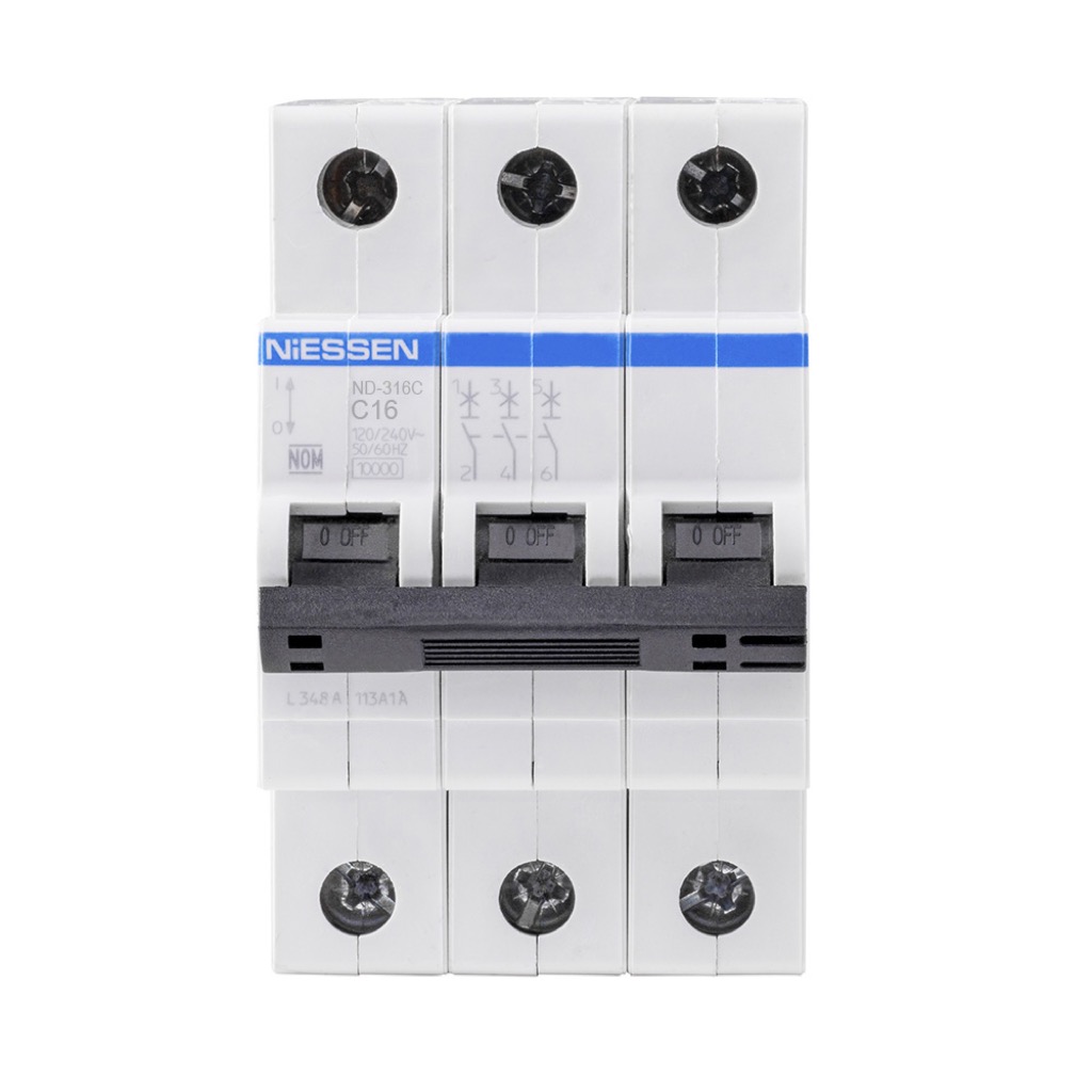 [ND-316C] INTERRUPTOR TERMOMAGNETICO DIN 3X16A CURVA C (10KA)