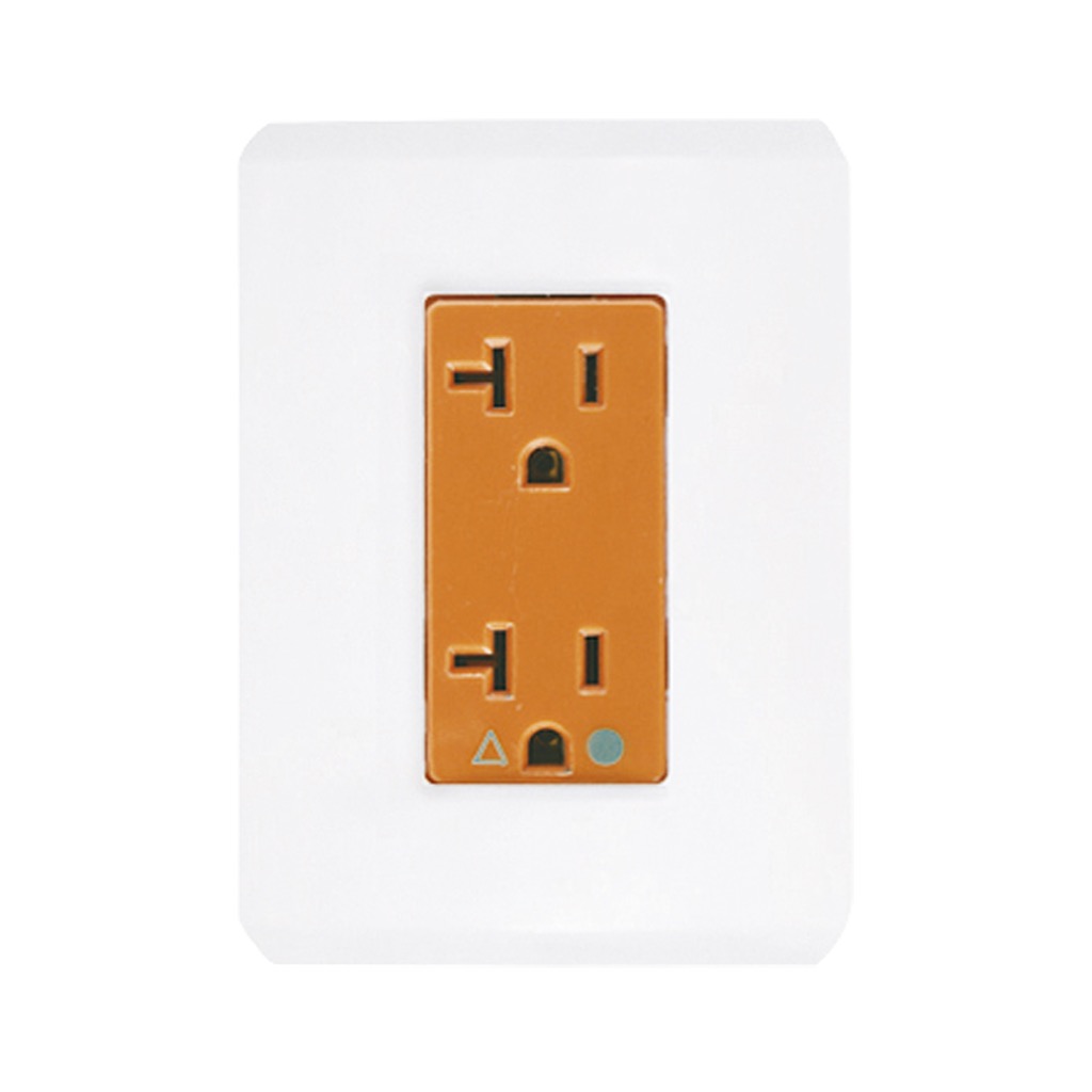 CONTACTO DUPLEX TIERRA AISLADA (IG) C/ PLACA STEP BCO POLAR MEC NARANJA