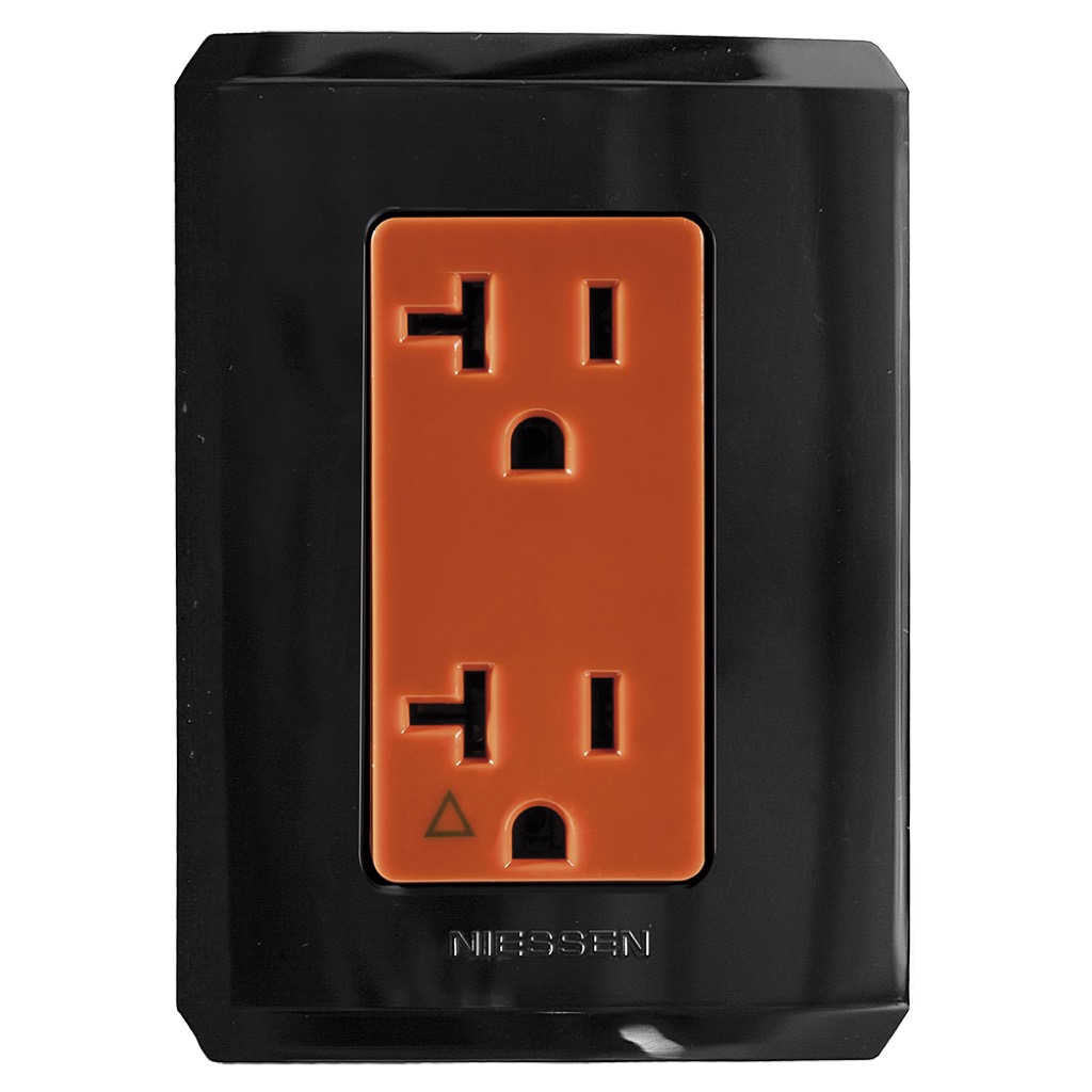 CONTACTO DUPLEX TIERRA AISLADA (IG) C/ PLACA STEP NGO PIANO MEC NARANJA