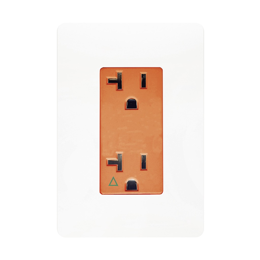 CONTACTO DUPLEX TIERRA AISLADA (IG) C/ PLACA UNNO BLANCO MEC NARANJA