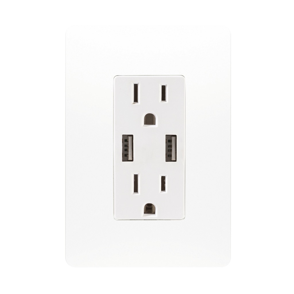 CONTACTO DUPLEX 2P+T CON 2 PUERTOS USB 2.1 AMP C/ PLACA UNNO BLANCO