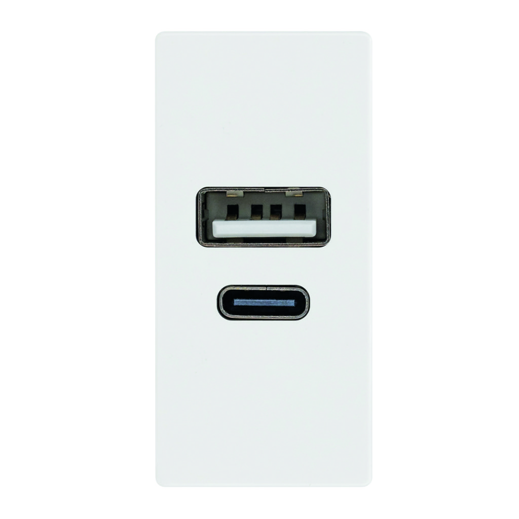 [N1185.3-BL] TOMA CARGADOR USB A + C 1 MOD BLANCO