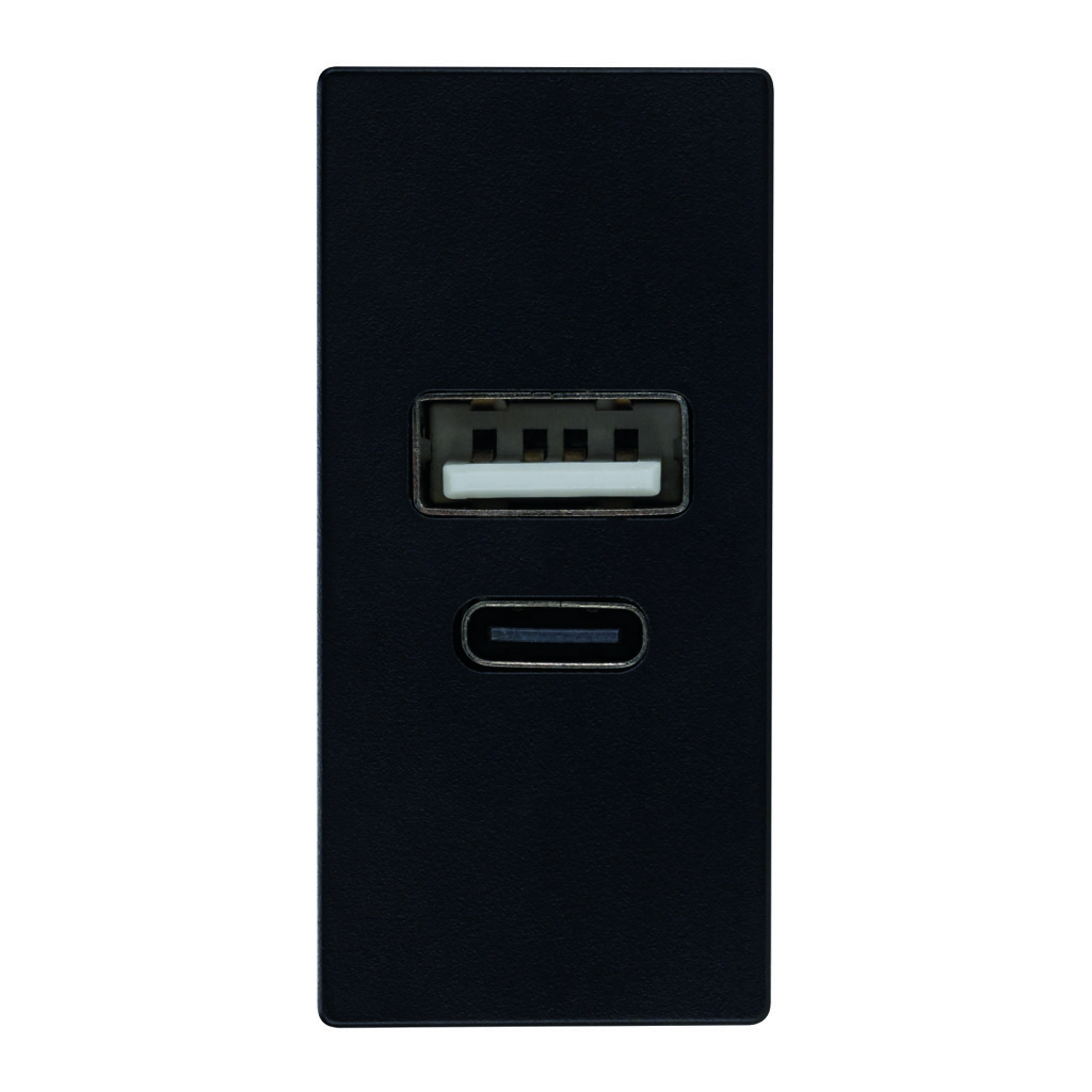 TOMA CARGADOR USB A + C 1 MOD NEGRO SOFT