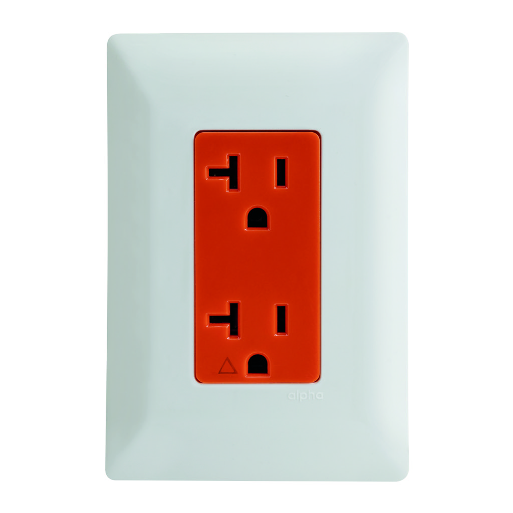 CONTACTO DUPLEX TIERRA AISLADA (IG) C/ PLACA  BLANCA MEC NARANJA