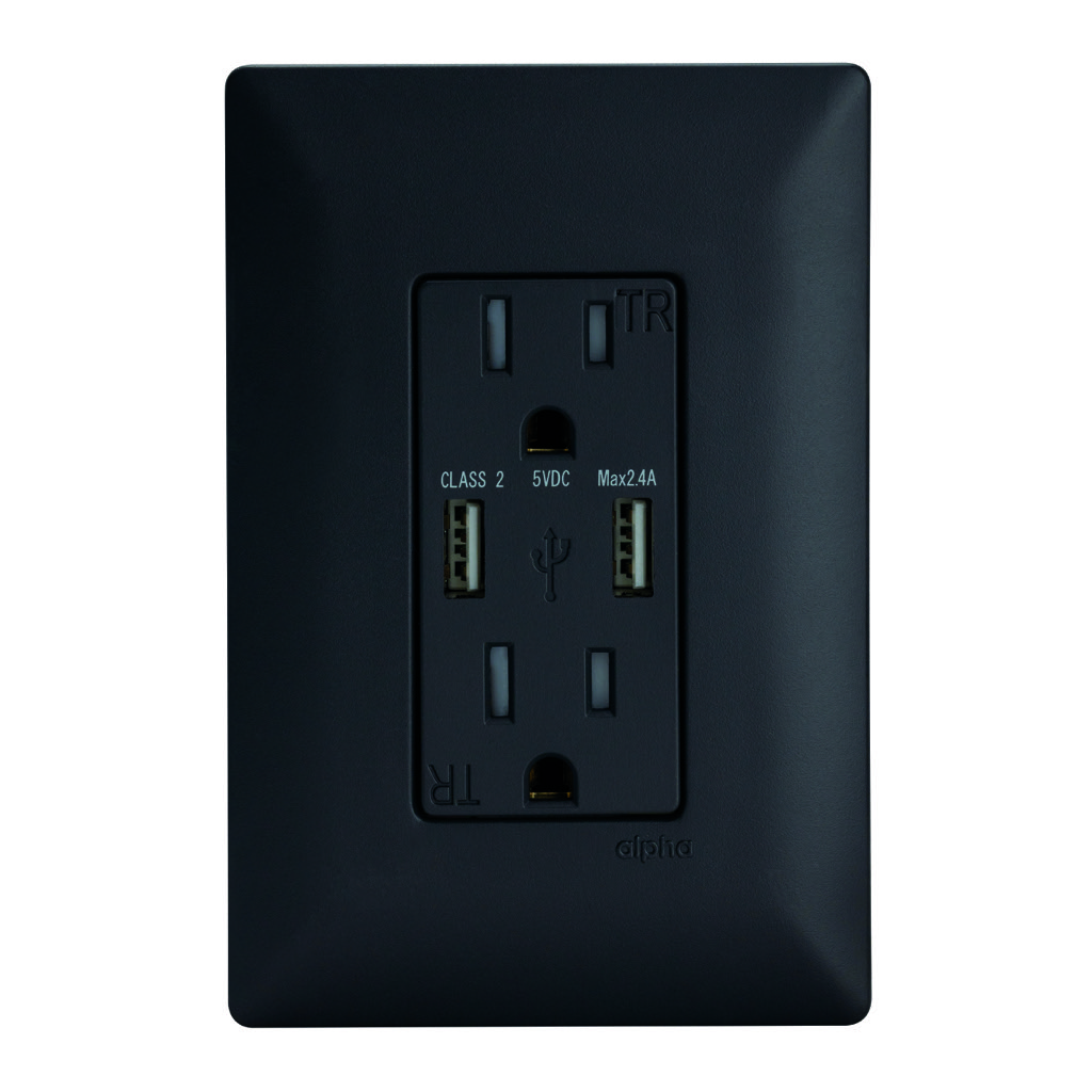 CONTACTO DUPLEX 2P+T C/ 2 CONECT USB 2.1 AMP C/ PLACA  BLACK