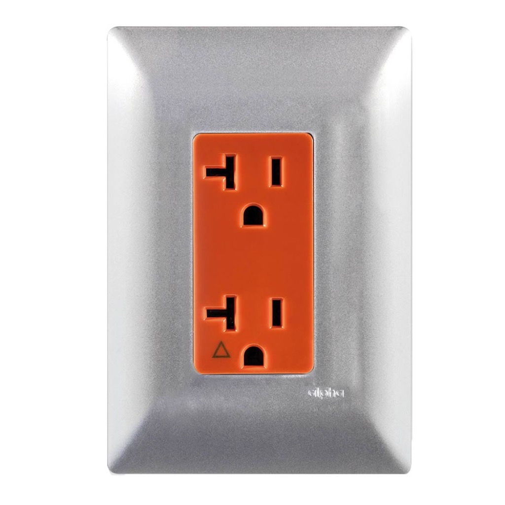[E93327] CONTACTO DUPLEX TIERRA AISLADA (IG) C/ PLACA  SILVER MEC NARANJA