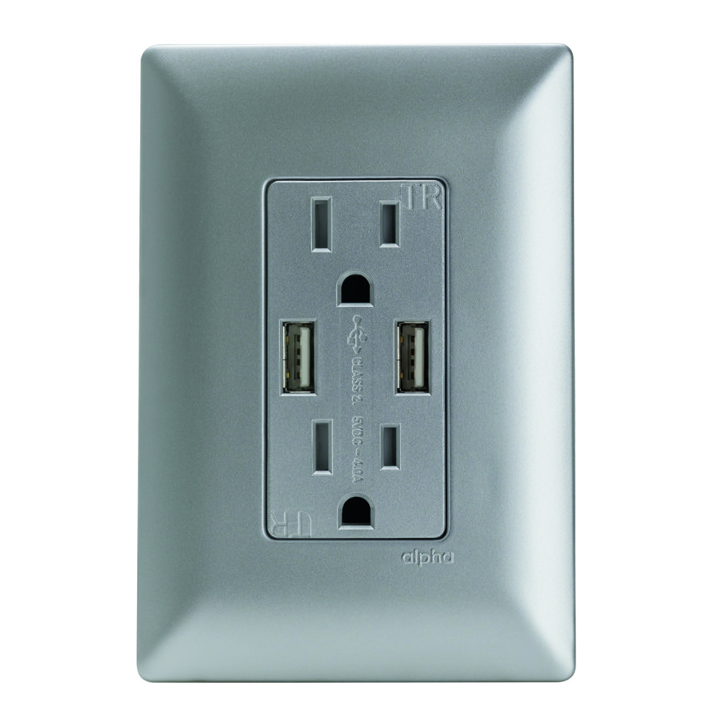 [E93330] CONTACTO DUPLEX 2P+T C/ 2 CONECT USB 2.1 AMP C/ PLACA  SILVER