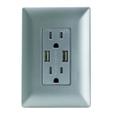 CONTACTO DUPLEX 2P+T C/ 2 CONECT USB 2.1 AMP C/ PLACA  SILVER