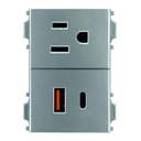 CONTACTO 2P+T + 1xUSB-A + 1xUSB-C 3 MOD SILVER