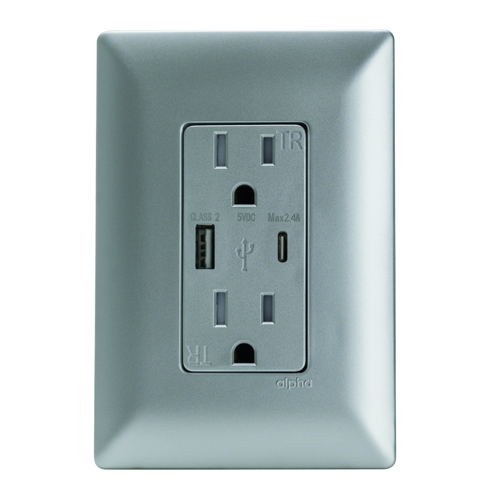 [E93336] CONTACTO DUPLEX 2P+T + 1xUSB-A + 1xUSB-C C/ PLACAÊSILVER