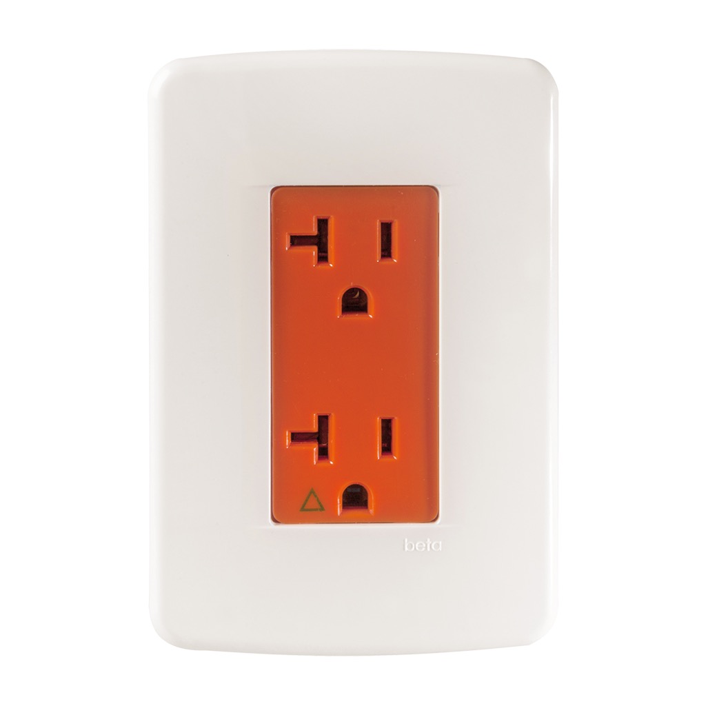 [65187RM] CONTACTO DUPLEX TIERRA AISLADA (IG) C/ PLACA MARFIL BETA MEC NARANJA