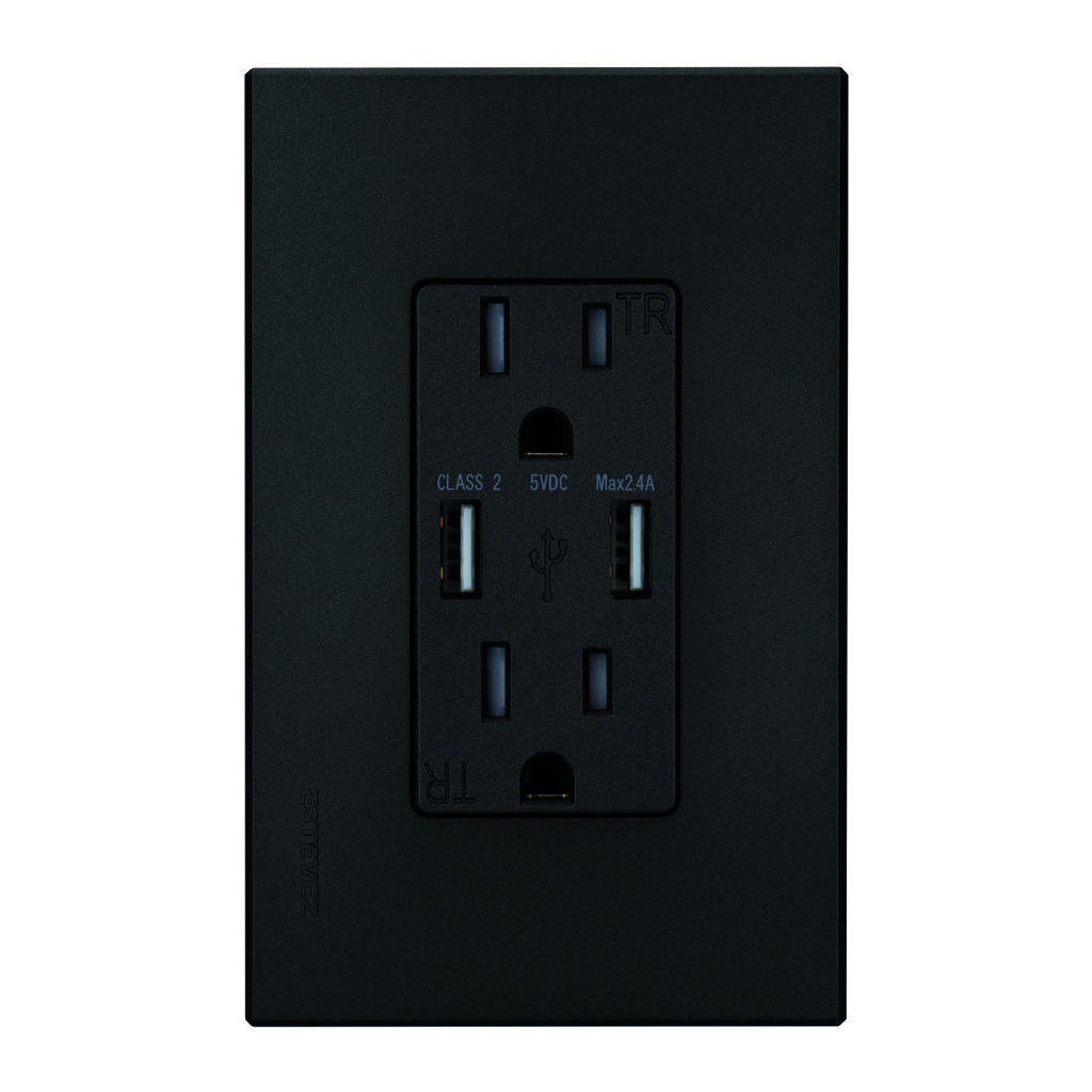 CONTACTO DUPLEX 2P+T + 2 x USB-A C/ PLACA GRAFITO