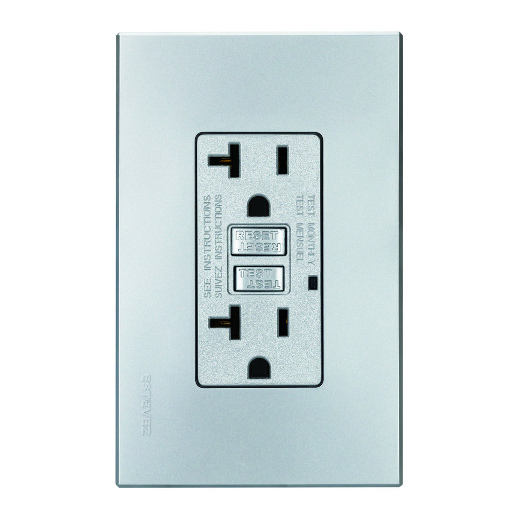 CONTACTO DUPLEX 2P+T FALLA TIERRA (GFCI) C/ PLACA METAL SATIN
