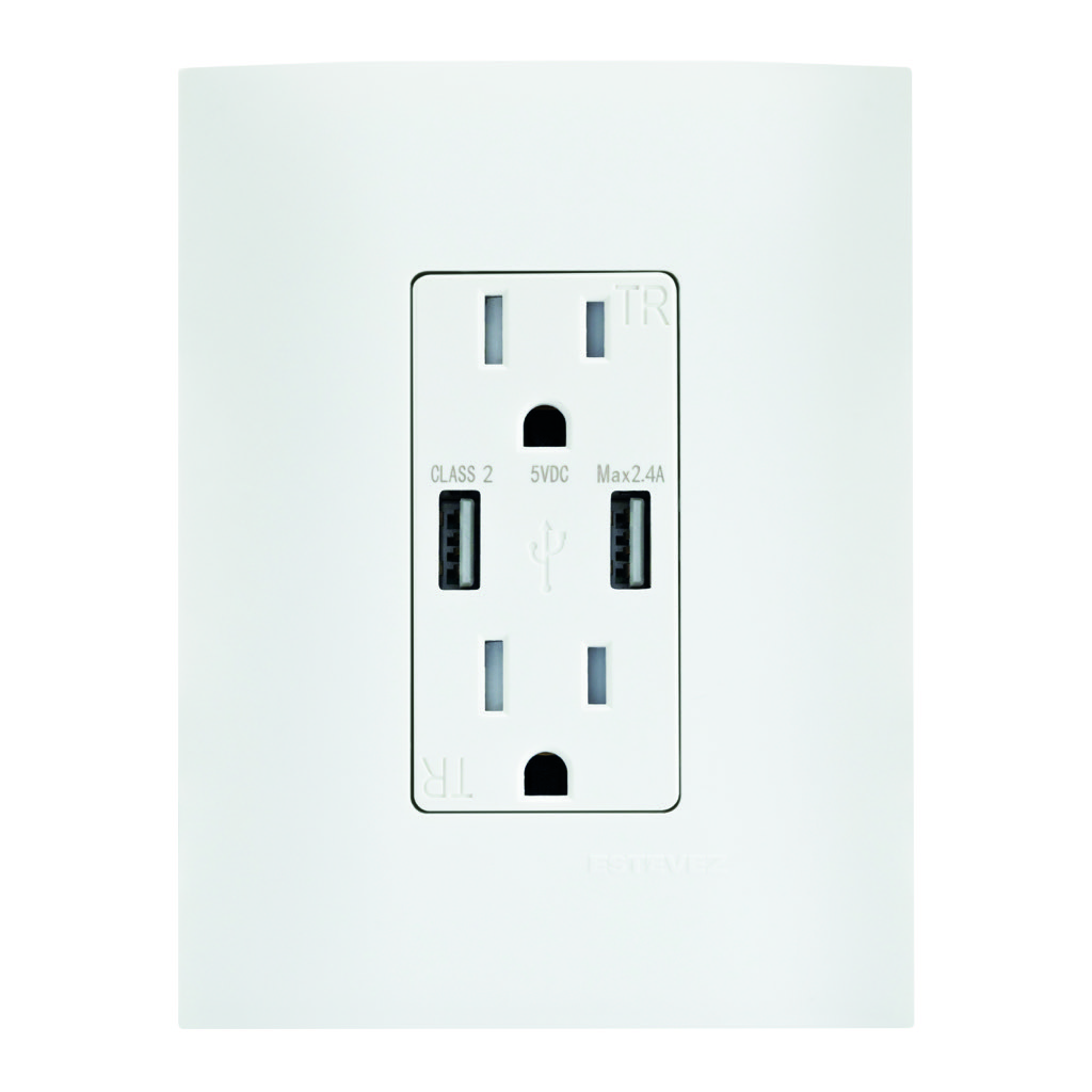 CONTACTO DUPLEX 2P+T +2xUSB-A C/ PLACA BLANCO TIZA