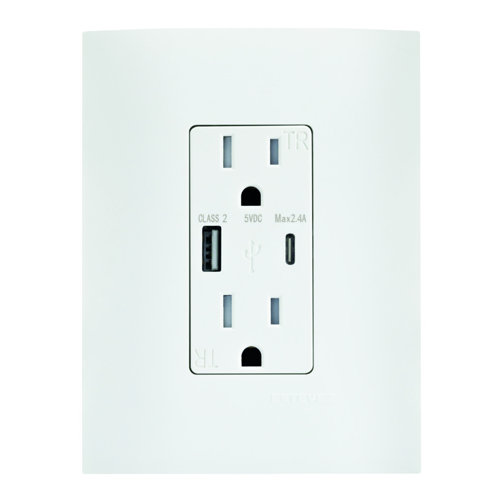 CONTACTO DUPLEX 2P+T +1xUSB-A + 1xUSB-C C/ PLACAÊBLANCO TIZA