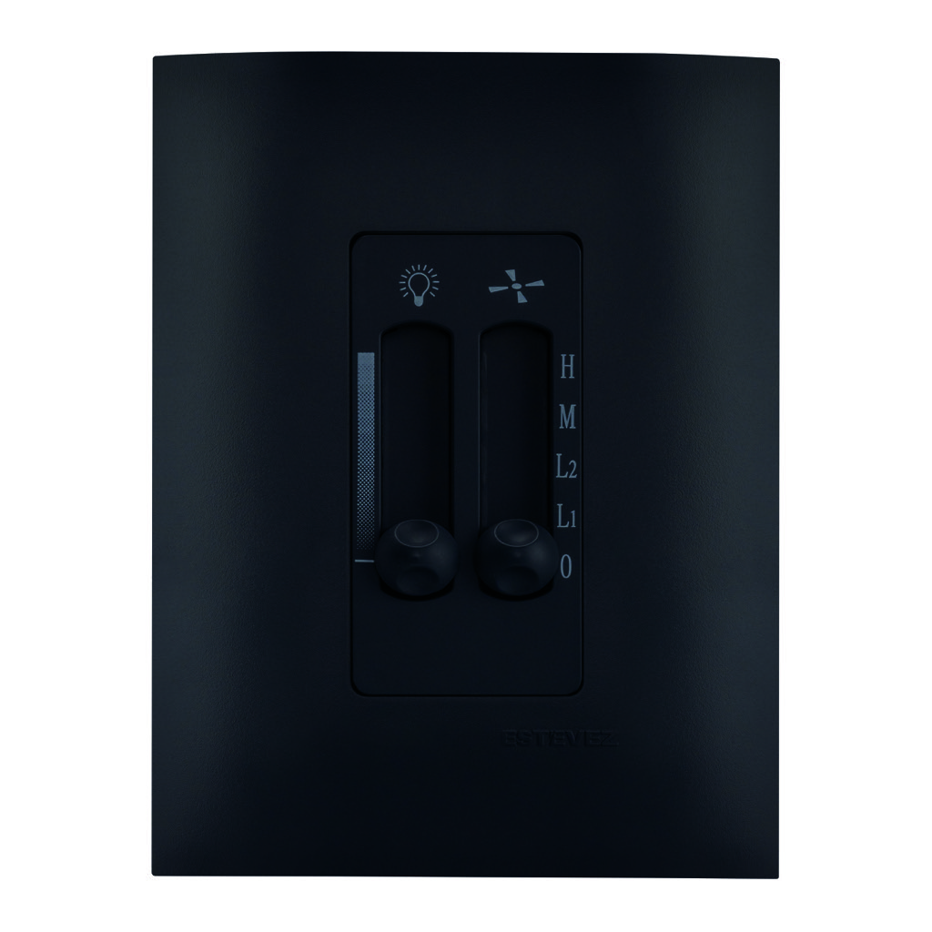 CONTROL DE VENTILADOR + LUZ DESLIZABLE C/ PLACA NEGRO CARBONCILLO