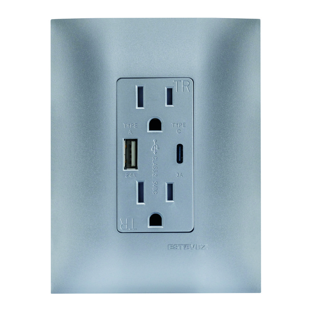 CONTACTO DUPLEX 2P+T +1xUSB-A + 1xUSB-C C/ PLACAÊTITANIO MATE