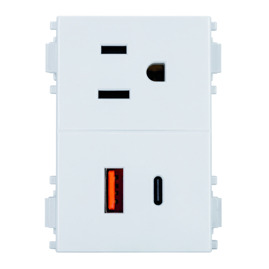 [E90320] CONTACTO 2P+T + 1xUSB-A + 1xUSB-C 3 MOD BLANCO
