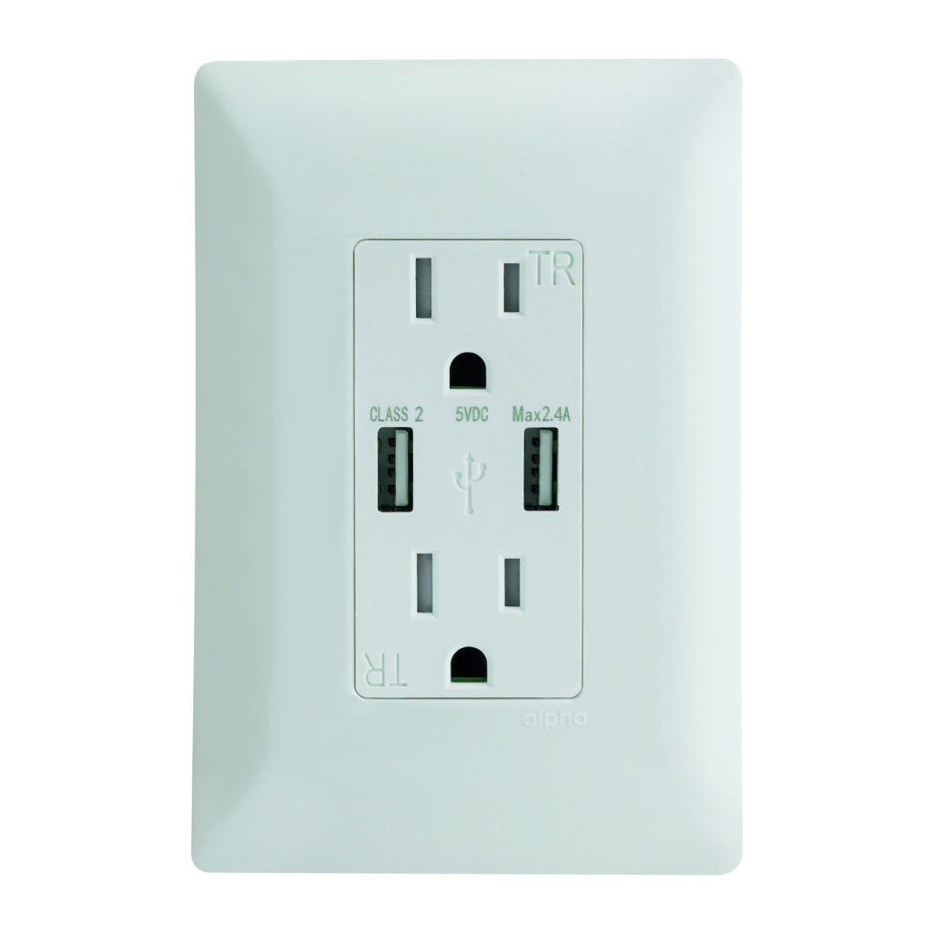 [E90330] CONTACTO DUPLEX 2P+T C/ 2 PUERTOS USB 2.1 AMP C/ PLACA  BLANCA