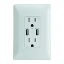 CONTACTO DUPLEX 2P+T C/ 2 PUERTOS USB 2.1 AMP C/ PLACA  BLANCA