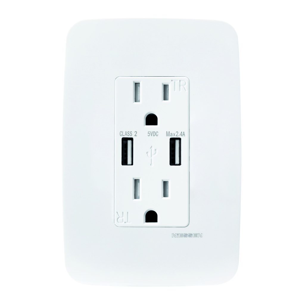 [N0330-BL] CONTACTO DUPLEX 2P+T C/2 USB-A C/PLACA