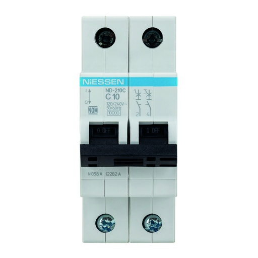 [ND-210C] INTERRUPTOR TERMOMAGNETICO DIN 2X10A CURVA C (10KA)