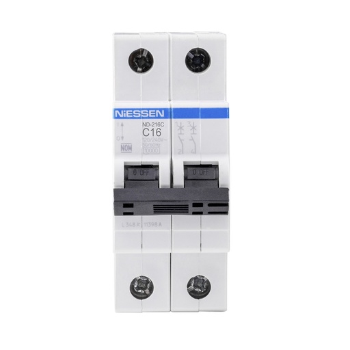 [ND-216C] INTERRUPTOR TERMOMAGNETICO DIN 2X16A CURVA C (10KA)