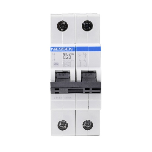 [ND-220C] INTERRUPTOR TERMOMAGNETICO DIN 2X20A CURVA C (10KA)