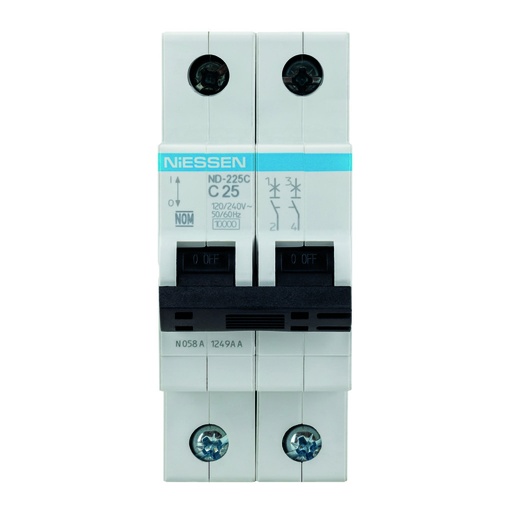 [ND-225C] INTERRUPTOR TERMOMAGNETICO DIN 2X25A CURVA C (10KA)