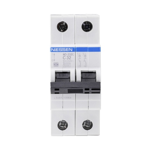 [ND-232C] INTERRUPTOR TERMOMAGNETICO DIN 2X32A CURVA C (10KA)