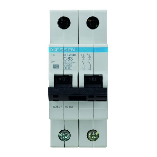 [ND-263C] INTERRUPTOR TERMOMAGNETICO DIN 2X63A CURVA C (10KA)