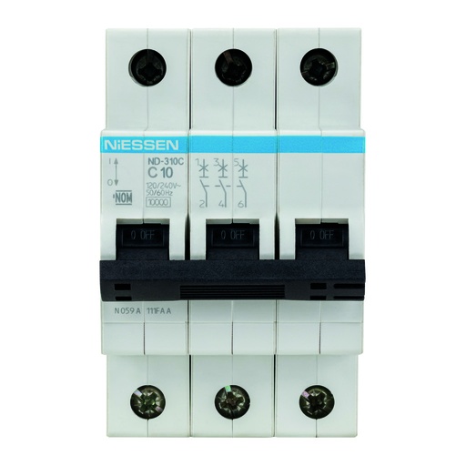 [ND-310C] INTERRUPTOR TERMOMAGNETICO DIN 3X10A CURVA C (10KA)