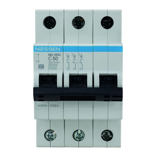 [ND-350C] INTERRUPTOR TERMOMAGNETICO DIN 3X50A CURVA C (10KA)