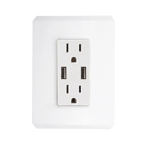 [N4330-BP] CONTACTO DUPLEX 2P+T CON 2 CONECTORES USB 2.1 AMP C/ PLACA STEP BLANCO POLAR