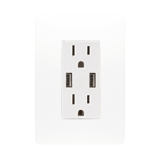 [N1330-BL] CONTACTO DUPLEX 2P+T CON 2 PUERTOS USB 2.1 AMP C/ PLACA UNNO BLANCO