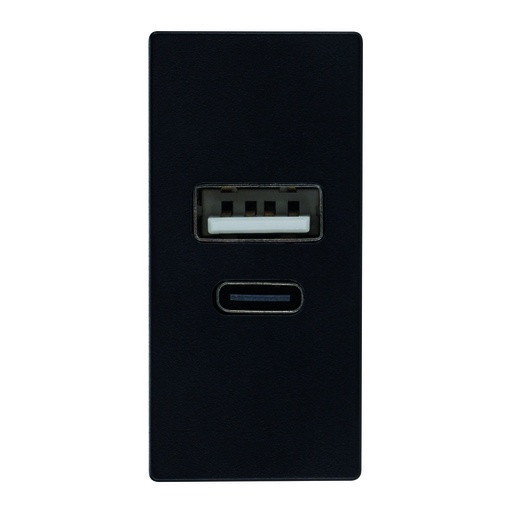 [N1185.3-NS] TOMA CARGADOR USB A + C 1 MOD NEGRO SOFT