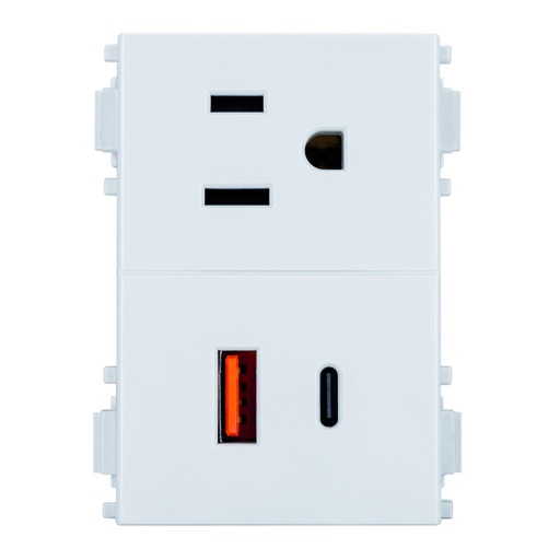 [E90320] CONTACTO 2P+T + 1xUSB-A + 1xUSB-C 3 MOD BLANCO