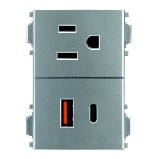 [E93320] CONTACTO 2P+T + 1xUSB-A + 1xUSB-C 3 MOD SILVER
