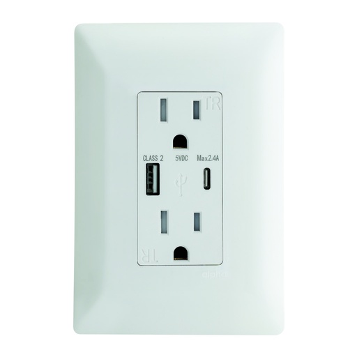 [E90336] CONTACTO DUPLEX 2P+T + 1xUSB-A + 1xUSB-C C/ PLACA BLANCA