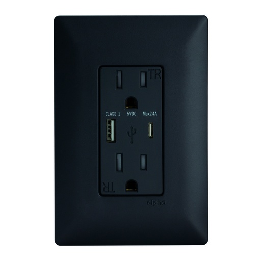 [E92336] CONTACTO DUPLEX 2P+T +1xUSB-A + 1xUSB-C C/ PLACA BLACK