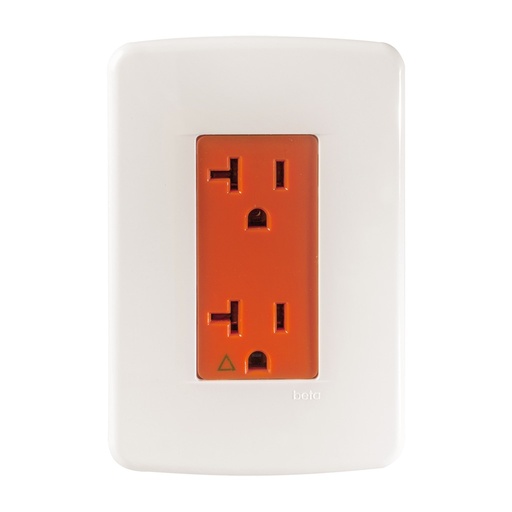[65187RM] CONTACTO DUPLEX TIERRA AISLADA (IG) C/ PLACA MARFIL BETA MEC NARANJA