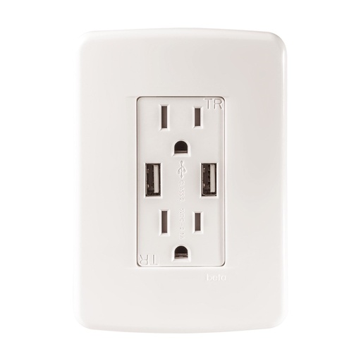 [65193RM] CONTACTO DUPLEX 2P+T CON 2 CONECTORES USB 2.0 AMP C/ PLACA MARFIL BETA