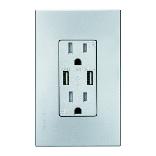 [HC-E70330-MS] CONTACTO DUPLEX 2P+T + 2 x USB-A C/ PLACA METAL SATIN