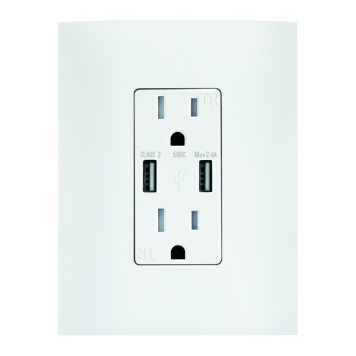 [HC-E60330] CONTACTO DUPLEX 2P+T +2xUSB-A C/ PLACA BLANCO TIZA