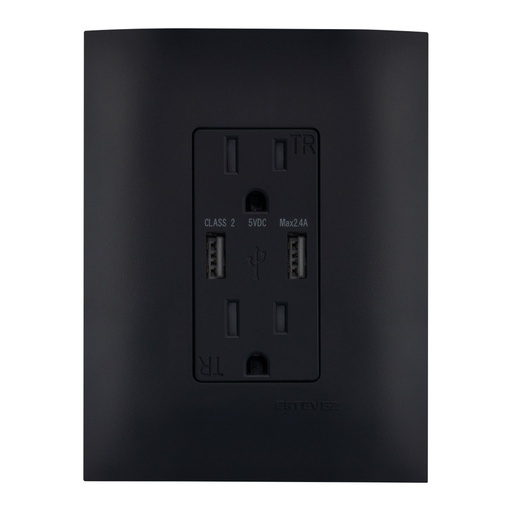[HC-E62330] CONTACTO DUPLEX 2P+T +2xUSB-A C/ PLACA NEGRO CARBONCILLO