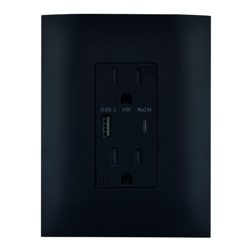 [HC-E62336] CONTACTO DUPLEX 2P+T + 1xUSB-A +1xUSB-C C/ PLACAÊNEGRO CARBONCILLO