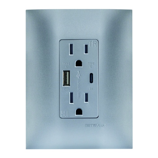 [HC-E63336] CONTACTO DUPLEX 2P+T +1xUSB-A + 1xUSB-C C/ PLACAÊTITANIO MATE