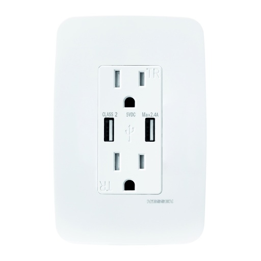 [N0330-BL] CONTACTO DUPLEX 2P+T C/2 USB-A C/PLACA