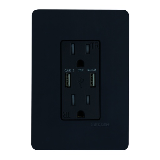 [N1336-BL] CONTACTO DUPLEX 2P+T CON 1xUSB-A 2.4A + 1xUSB-C 3.0A C/ PLACAÊUNNO BLANCO MEC BLANCO